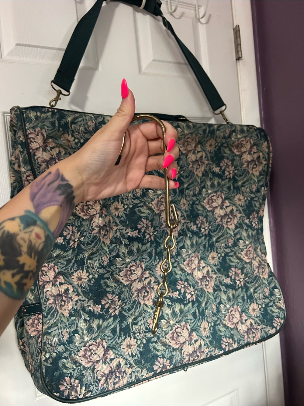 Vintage 1980s Floral Garment Bag By American Flyer nwt travel tapestry - Picture 7 of 12